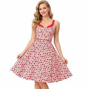 Anthropologie Elevenses Retro Red Polka Dot Sun Dress Cottagecore Women 0